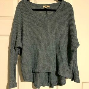 High low blue cable knit sweater